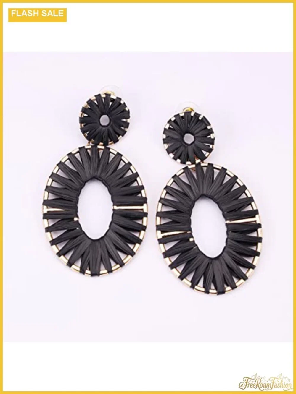 Raffia Tassel Hoop Drop Earrings 14K Gold Plated Handmade Woven Dangle